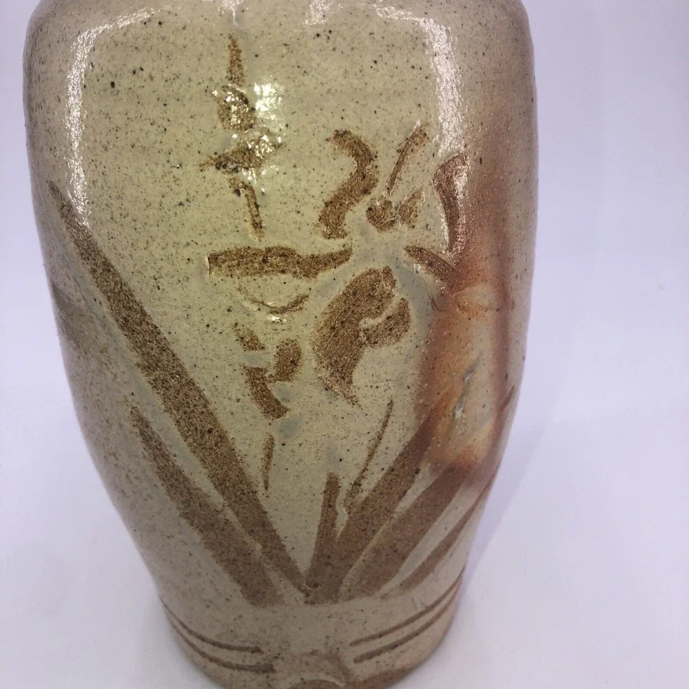 Studio Pottery Vase Vintage Mid Century‎ Geometric Design Drip Glaze 10.25